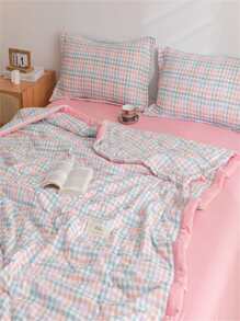 1pc Plaid Pattern Quilt, Modernist Fabric Bedspread For Home, All Season - Multicolor - View 8