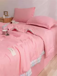 1 Hồng Chăn, Vải Tương Phản Kẻ Sọc Ràng Buộc Nhãn Trang Trí Trải Giường Cho Gia Đình - Hồng - Xem 3