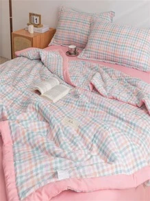 1pc Plaid Pattern Quilt, Modernist Fabric Bedspread For Home, All Season - Multicolor - View 9