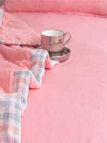 1 Hồng Chăn, Vải Tương Phản Kẻ Sọc Ràng Buộc Nhãn Trang Trí Trải Giường Cho Gia Đình - Hồng - Xem 4