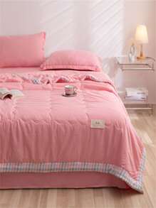 1 Hồng Chăn, Vải Tương Phản Kẻ Sọc Ràng Buộc Nhãn Trang Trí Trải Giường Cho Gia Đình - Hồng - Xem 6