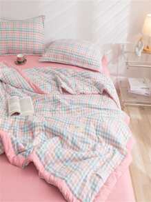 1pc Plaid Pattern Quilt, Modernist Fabric Bedspread For Home, All Season - Multicolor - View 10