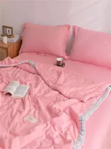 1 Hồng Chăn, Vải Tương Phản Kẻ Sọc Ràng Buộc Nhãn Trang Trí Trải Giường Cho Gia Đình - Hồng - Xem 7