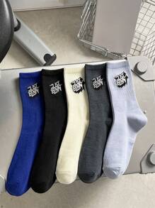 5pairs Men Letter Graphic Crew Socks - Multicolor - View 1