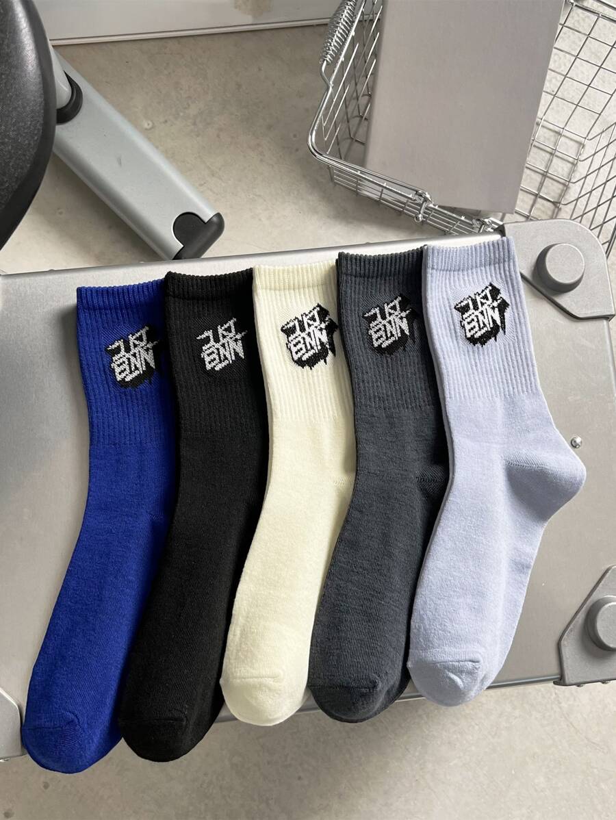 5pairs Men Letter Graphic Crew Socks - Multicolor - View 1