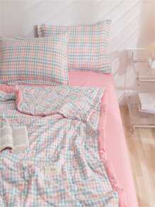 1pc Plaid Pattern Quilt, Modernist Fabric Bedspread For Home, All Season - Multicolor - View 12