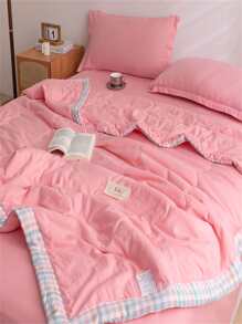 1 Hồng Chăn, Vải Tương Phản Kẻ Sọc Ràng Buộc Nhãn Trang Trí Trải Giường Cho Gia Đình - Hồng - Xem 10