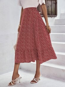 SHEIN VCAY Váy nữ Viên lá sen Họa tiết hoa Boho - Đỏ và trắng - Xem 6