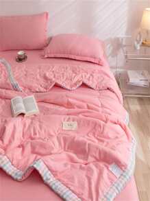 1 Hồng Chăn, Vải Tương Phản Kẻ Sọc Ràng Buộc Nhãn Trang Trí Trải Giường Cho Gia Đình - Hồng - Xem 11