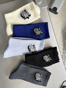 5pairs Men Letter Graphic Crew Socks - Multicolor - View 4