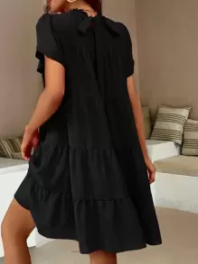 SHEIN LUNE Vestido smock manga tulipán bajo con fruncido - Negro - Ver 2