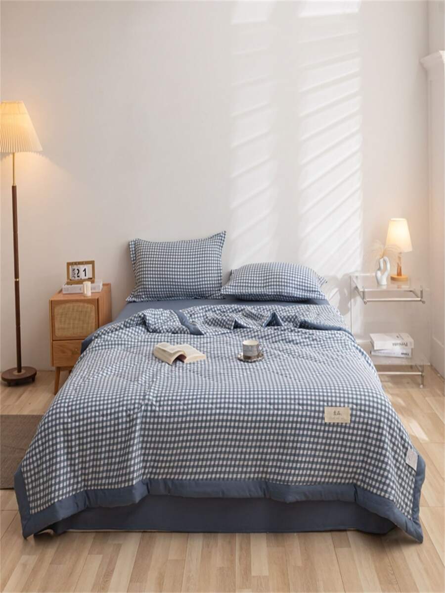 1入組格子印花字母貼片細節被子夏季現代主義面料床罩 - 彩色 - 查看 1