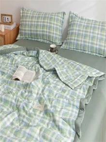 1入組格子圖案被子日式家居布藝床罩