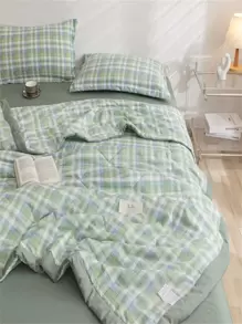 1入組格子圖案被子日式家居布藝床罩