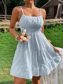 Breezaya 圓點荷葉邊吊帶連衣裙 - 淺藍色 - 查看 1