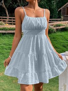 Breezaya 圓點荷葉邊吊帶連衣裙 - 淺藍色 - 查看 3