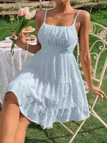 Breezaya 圓點荷葉邊吊帶連衣裙 - 淺藍色 - 查看 4