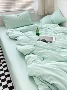 3pcs/set Green Duvet Cover Set (1pc Comforter Cover, 2pcs Pillowcase), Minimalist Polyester Bedding Set For Home - Green - View 1