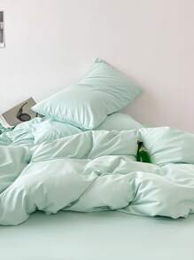 3pcs/set Green Duvet Cover Set (1pc Comforter Cover, 2pcs Pillowcase), Minimalist Polyester Bedding Set For Home - Green - View 4