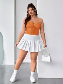 SHEIN SXY 大碼蕾絲拼接背帶吊帶上衣 - 橘色 - 查看 3