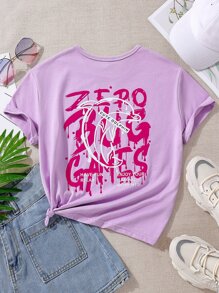 Girls Dolphin & Slogan Graphic Tee - Lilac Purple - View 1