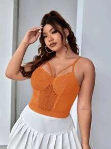 SHEIN SXY 大碼蕾絲拼接背帶吊帶上衣 - 橘色 - 查看 4