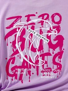 Girls Dolphin & Slogan Graphic Tee - Lilac Purple - View 4