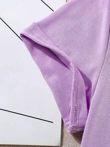 Girls Dolphin & Slogan Graphic Tee - Lilac Purple - View 6