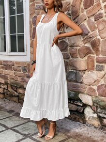 SHEIN VCAY 素色荷葉邊洋裝不附腰帶 - 白色 - 查看 6