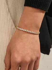 Fashionable and Popular Men Cubic Zirconia Decor Bracelet Copper for Jewelry Gift and for a Stylish Look - Yellow Gold - View 2