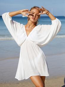 Summer Plain Batwing Sleeve Cover Up Dress