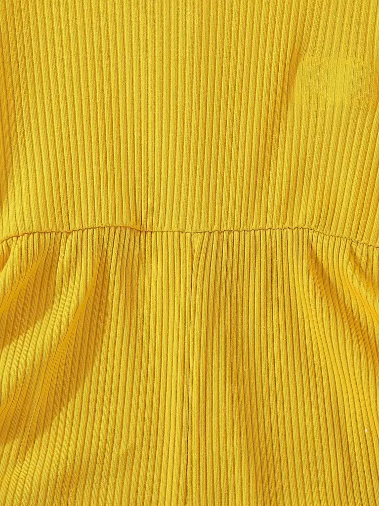 SHEIN Chicas Mono fruncido con nudo lateral tejido de canalé - Amarillo - Añade 3