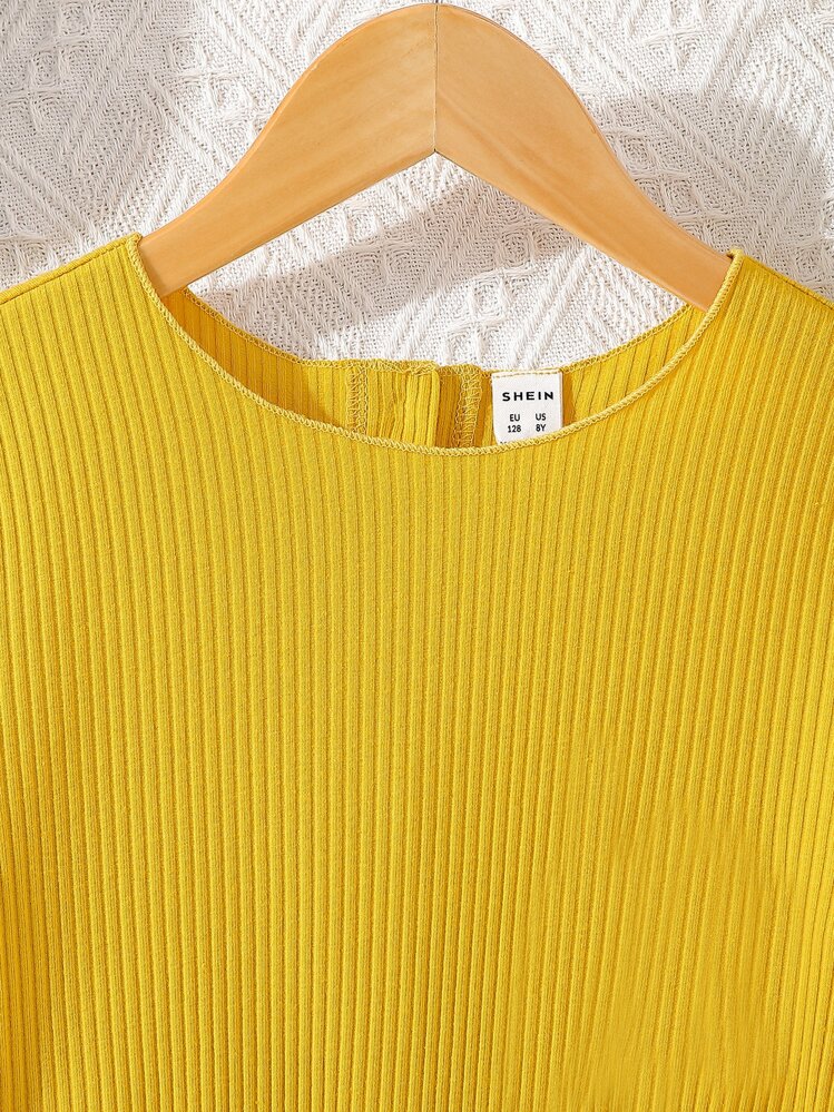 SHEIN Chicas Mono fruncido con nudo lateral tejido de canalé - Amarillo - Añade 5