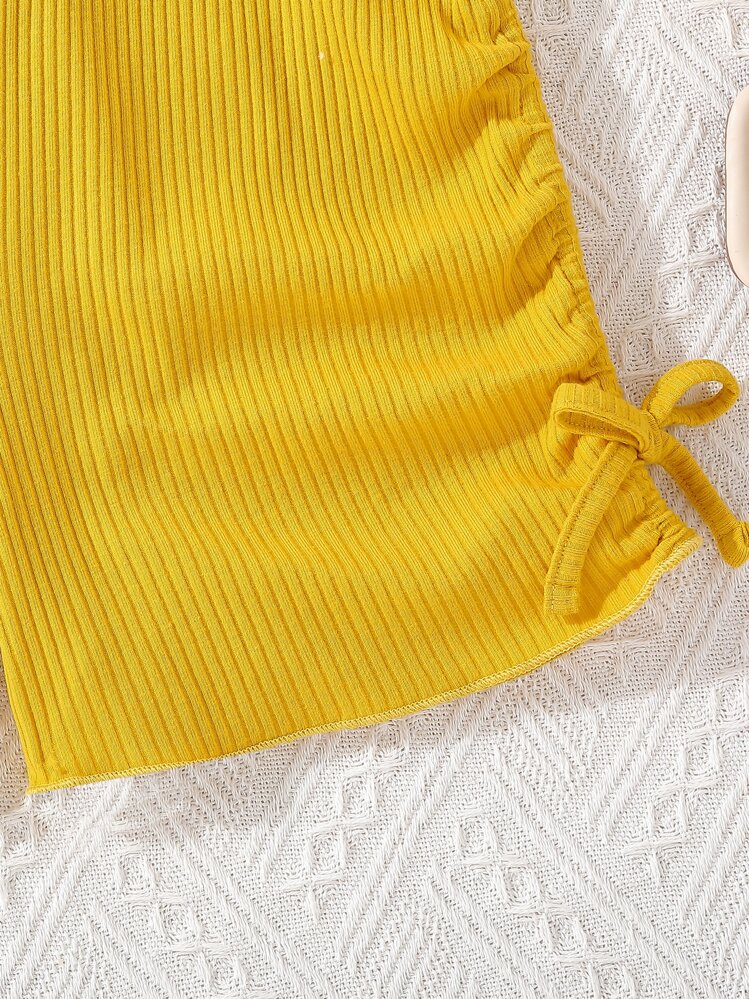 SHEIN Chicas Mono fruncido con nudo lateral tejido de canalé - Amarillo - Añade 6