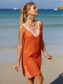 Cover up con lentejuelas con cordón trasero - Naranja - Ver 6