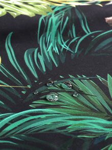 Surfspeed Men Tropical Print Letter Patched Detail Drawstring Waist Swim Trunks