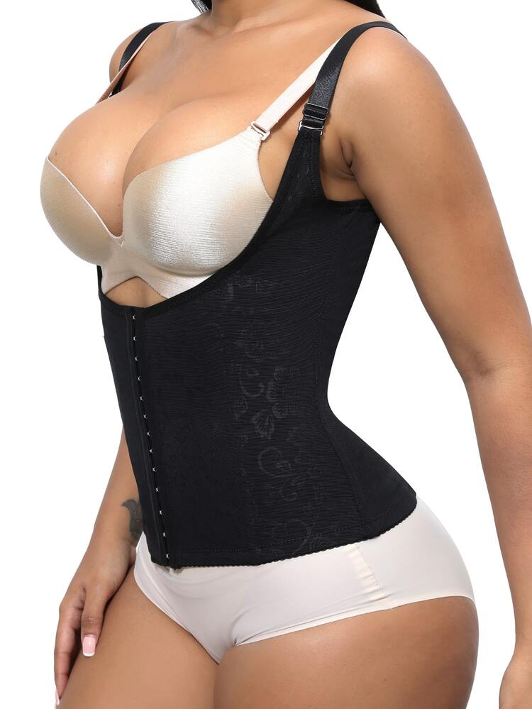Hook And Eye Underbust Corset - Black - View 5