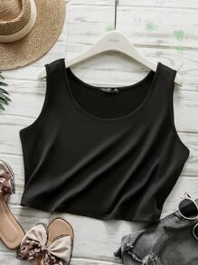 SHEIN LUNE 大碼素色短款背心 - 黑色 - 查看 6