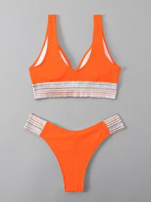 Conjunto de bikini para verano en la playa con cinta de rayas naranjas neón - Naranja - Ver 5