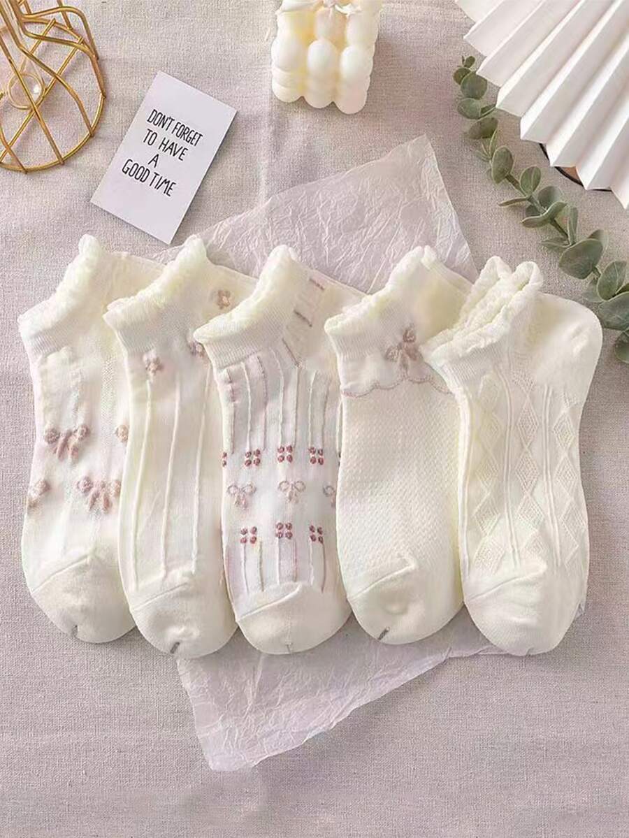 5 đôi vớ mắt cá chân in hoa - Nhiều màu - Xem 1