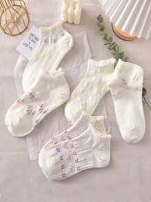 5 đôi vớ mắt cá chân in hoa - Nhiều màu - Xem 4