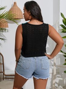 Sunnyshic Plus Floral Crop Knit Top - Black - View 2