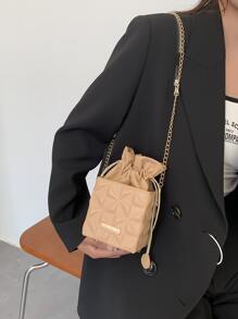 迷你幾何浮雕抽繩設計鏈條盒型包