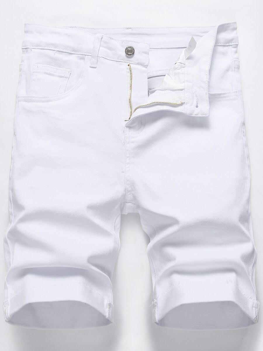 Manfinity Homme Nam Quần short denim Bermuda Bông Chất rắn - trắng - Xem 1