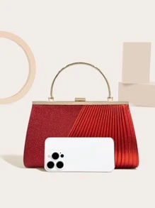 Túi vuông chi tiết xếp li màu đỏ neon SIIZA - Đỏ - Xem 4