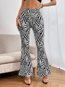 SHEIN Privé 斑馬條紋喇叭褲 - 黑與白 - 查看 3