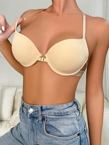 Solid Cut Out Back Underwire Bra - Apricot - View 7