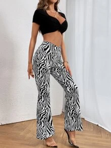 SHEIN Privé 斑馬條紋喇叭褲 - 黑與白 - 查看 4