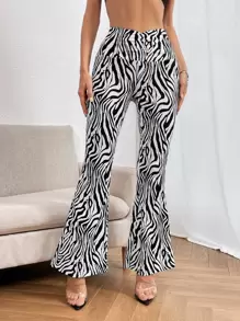 SHEIN Privé 斑馬條紋喇叭褲 - 黑與白 - 查看 1