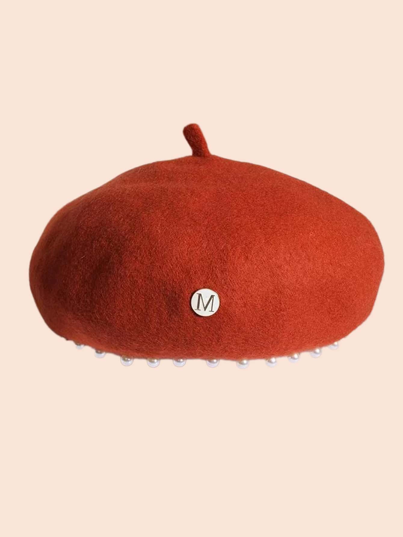 字母裝飾貝雷帽 - 紅色 - 查看 1